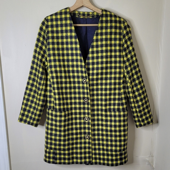 Basler Wool Longline Blazer Classic Preppy Houndstooth Statement Jacket - Picture 2 of 10